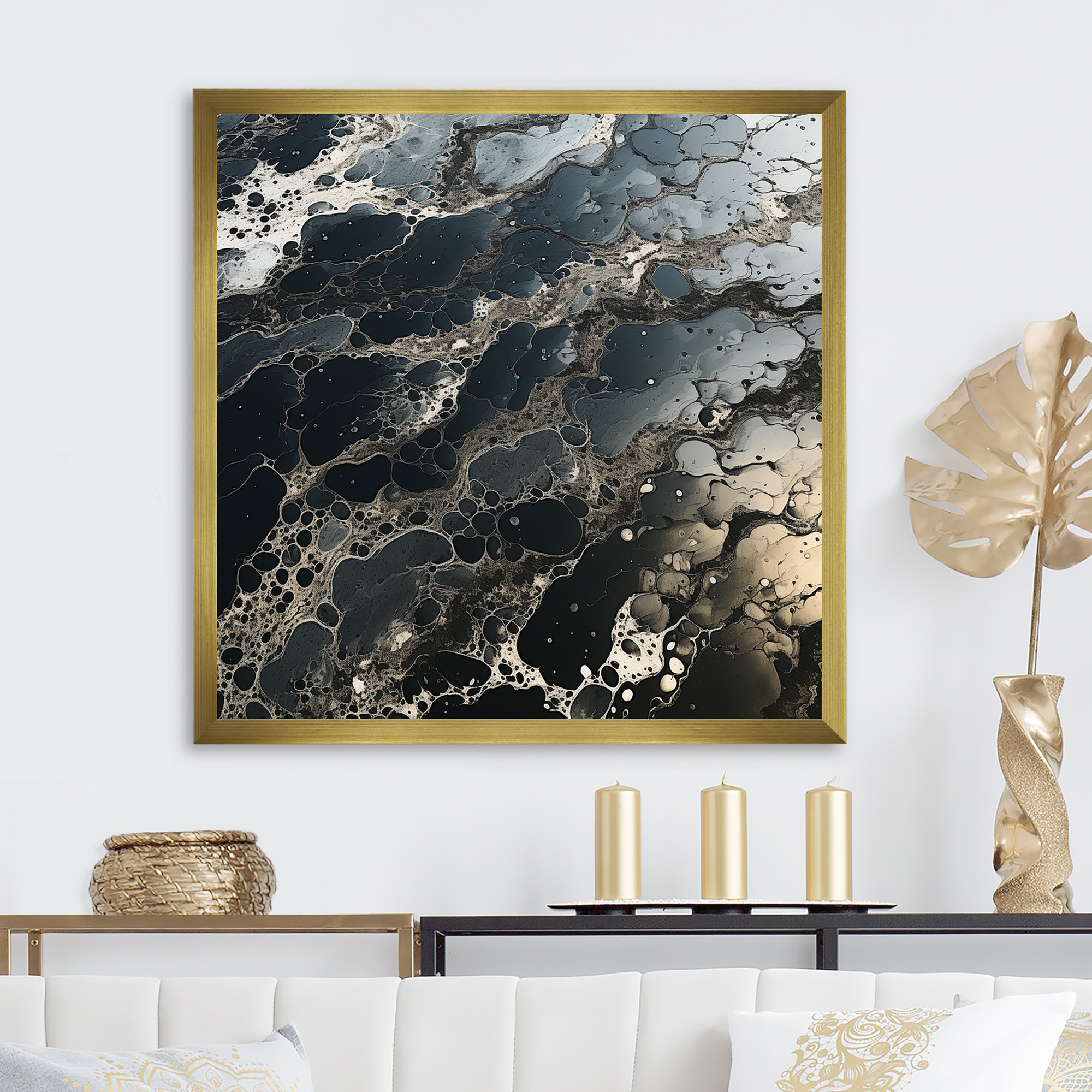 Wrought Studio Black And White Liquid Ink River II - Abstract Wall Art ...