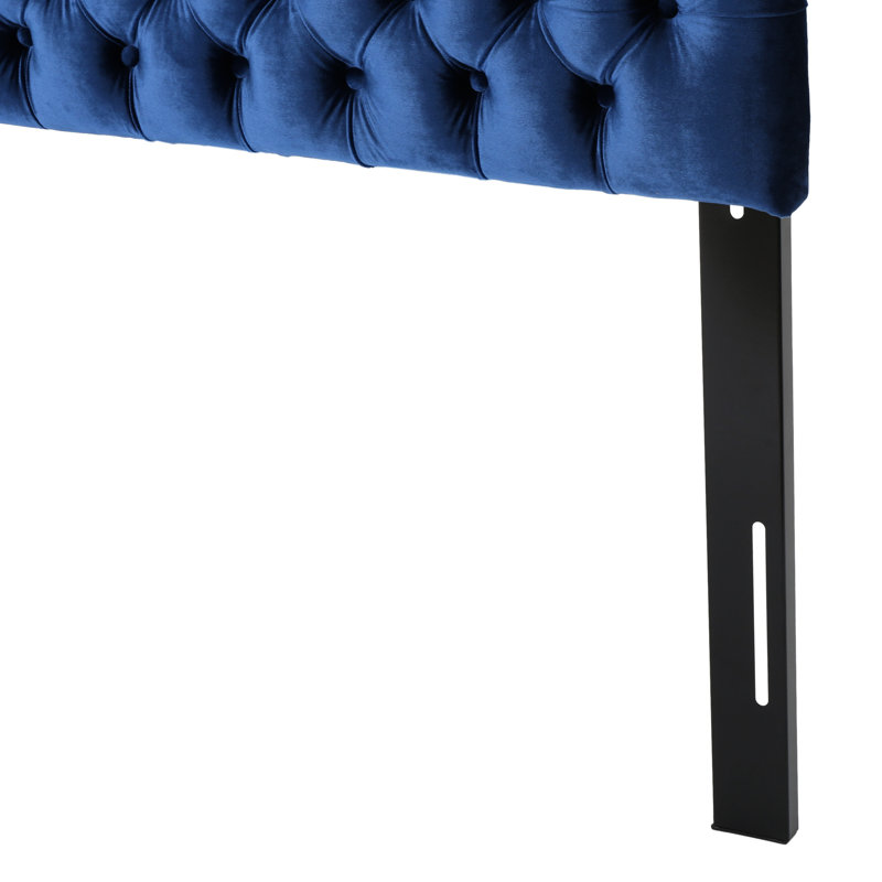 Queen Size Headboard With Navy Blue Velvet Cover, Button Diamond Stitch, Adjustable For Bedroom Decoration Headboard, Size, Contemporary Style, Stitch