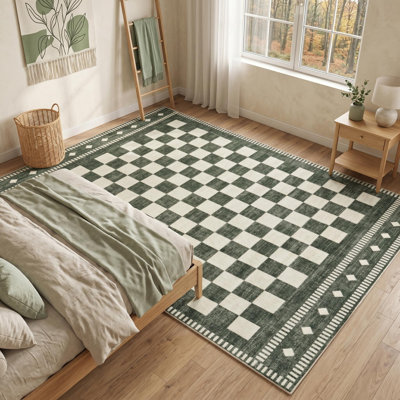 Grand tapis géométrique lavable à carreaux à motif géométrique antidérapant Tapis de sol neutre antidérapant pour salon, chambre à coucher, chambre d'enfant