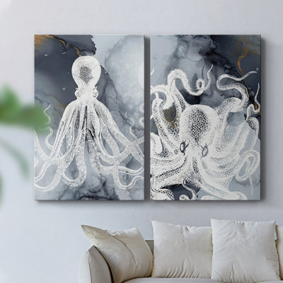 Encre Octopus I - Toile tendue avec châssis de qualité supérieure - Prêt à être accroché