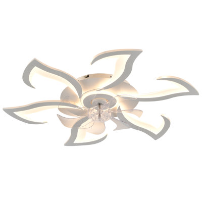 Ventilateur de plafond encastré blanc de 81 cm (32 po) avec éclairage DEL à intensité variable, profil bas, télécommande et application de contrôle, moteur CC silencieux réversible à 6 vitesses, installation facile pour la chambre et la cuisine