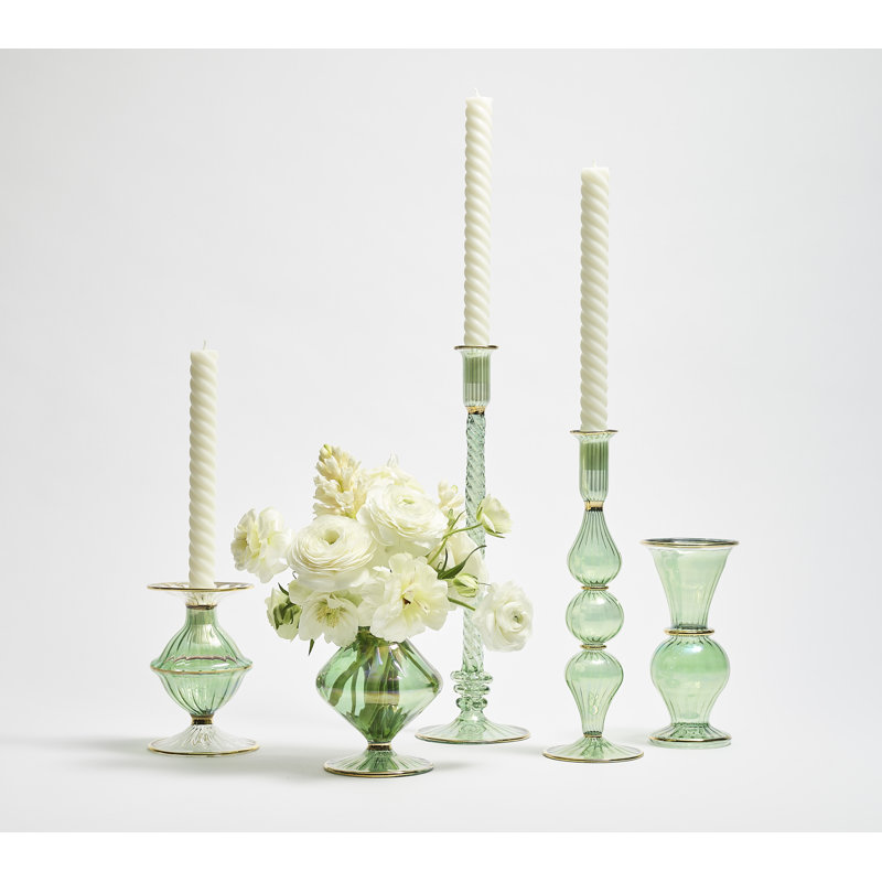 F2023 14'' H Glass Tabletop Candlestick, Green