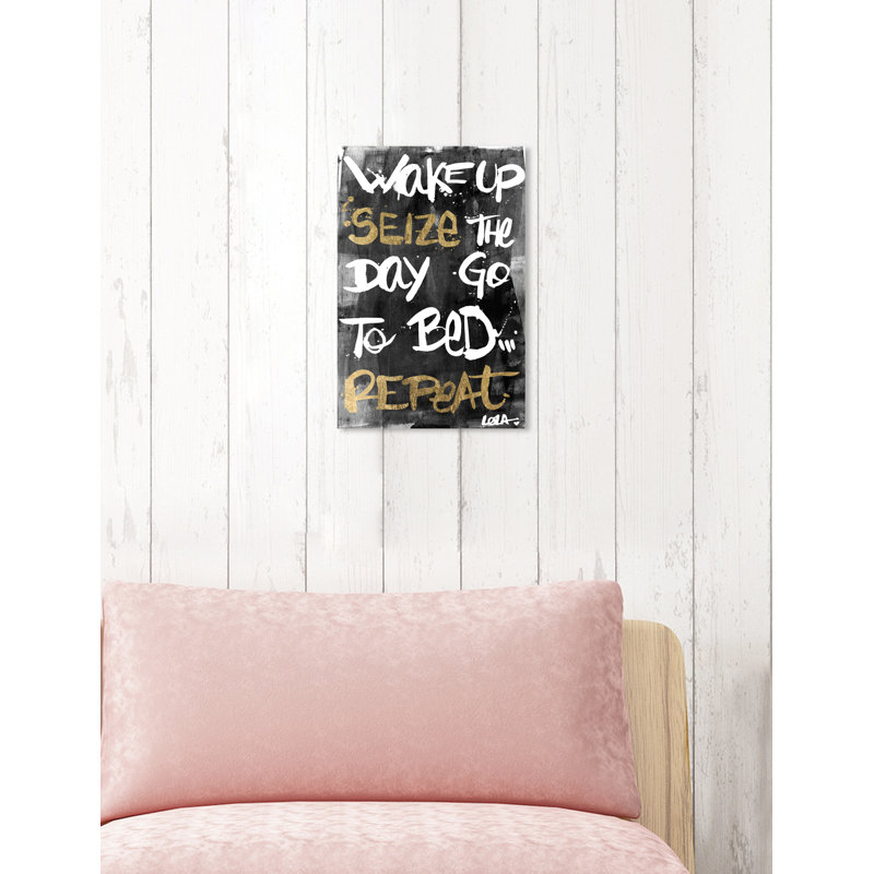 « prenez le jour v4 », reproduction d’art textuel sur toile oliver gal, H 15 po x l 10 po x P 1,5 po