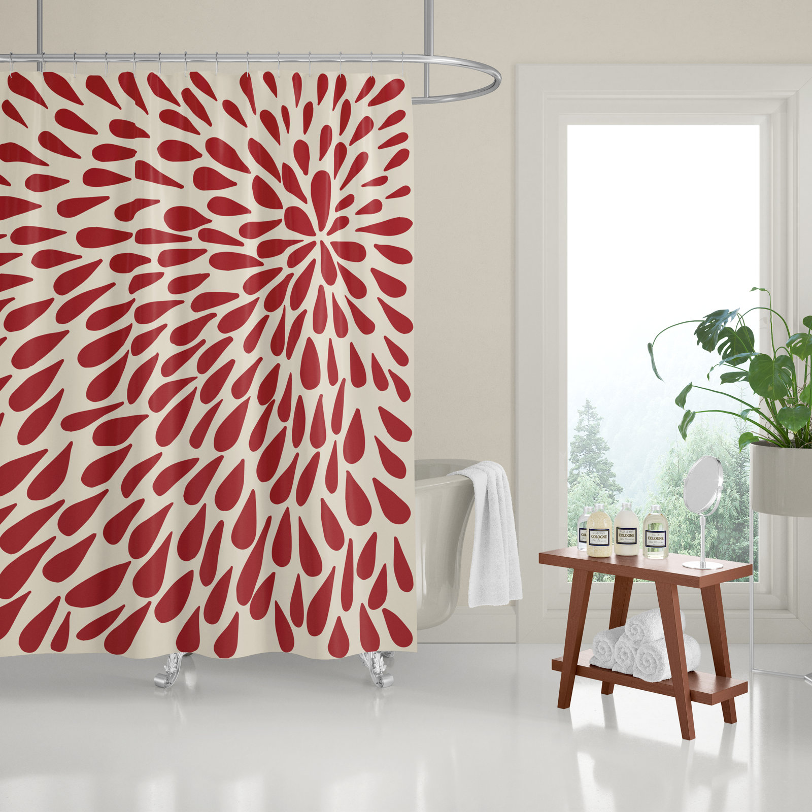 Polyester Shower Curtain, Red/Beige