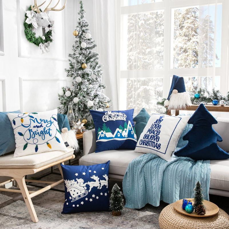 Phantoscope MC 4PC Collection Christmas Embroidered Decorative Holiday Series Throw Pillows, Covers with Inserts, 18" x 18", Set of 4