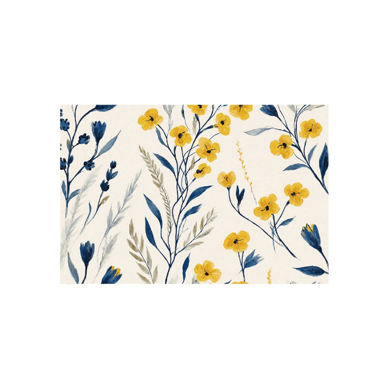 Élégant tapis de bain à motif floral jaune et bleu marine, 36 x 24