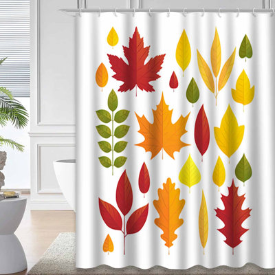Bright Autumn Leaves Leaf Fall Flat Autumnal Birch Shower Curtain with 12 Hooks