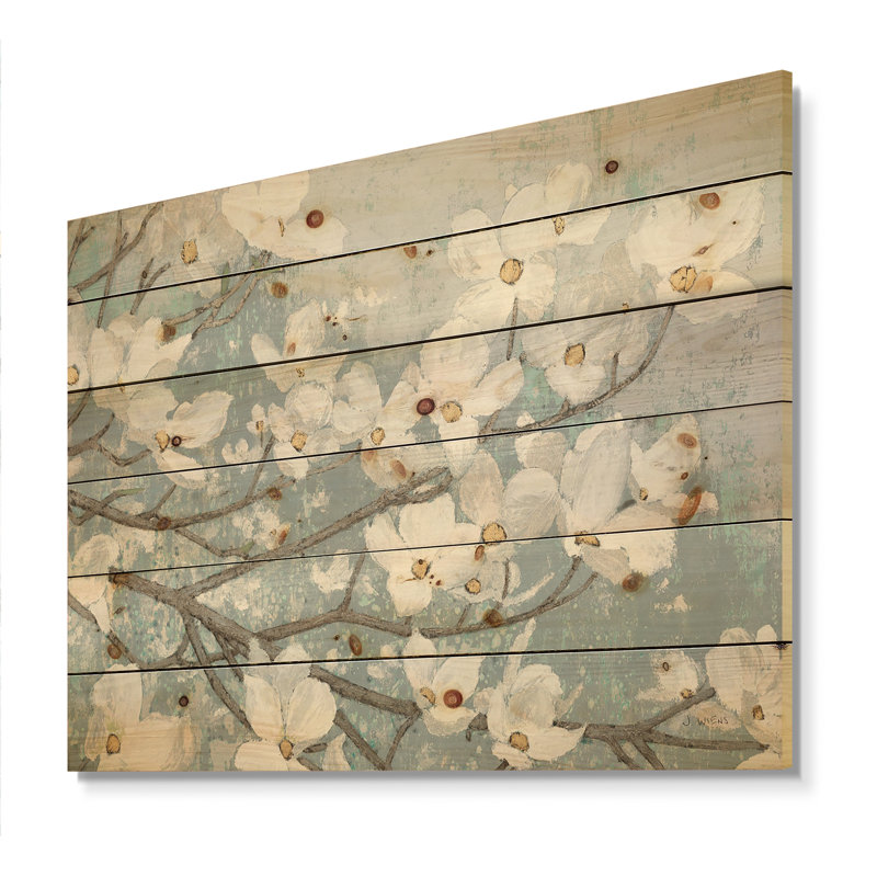 Bleu sur fleurs grises - impression traditionnelle sur bois de pin naturel, H 24 po x l 32 po x P 1 po