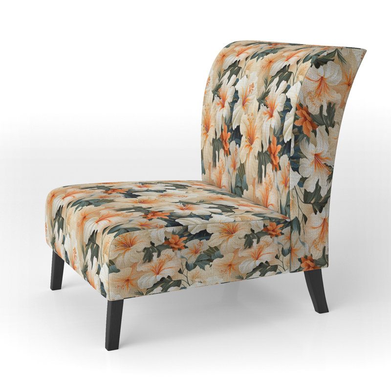 Papaya Dreams Tropical Pattern - Upholstered Coastal Slipper Chair, Tropical Leaves Accent Chair