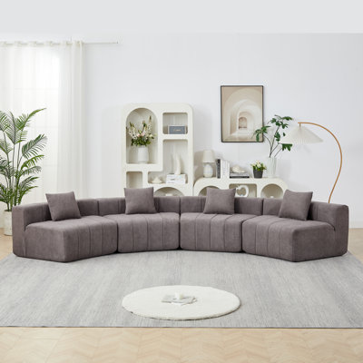 Canapé modulaire courbé en chenille avec 4 coussins, canapé modulaire courbé symétrique semi-circulaire pour la chambre à coucher, le salon, le bureau pour les loisirs ou la sieste, la salle de lecture et le hall d'entrée