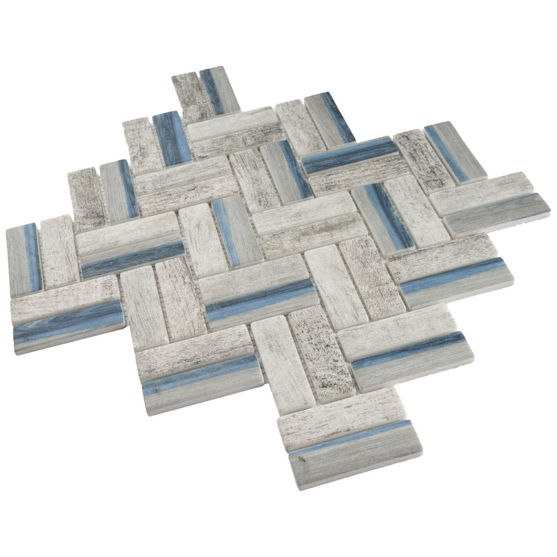 Carrelage mosaïque en verre 11,11 po x 12,52 po à chevrons Ecoglassifier, Bleu