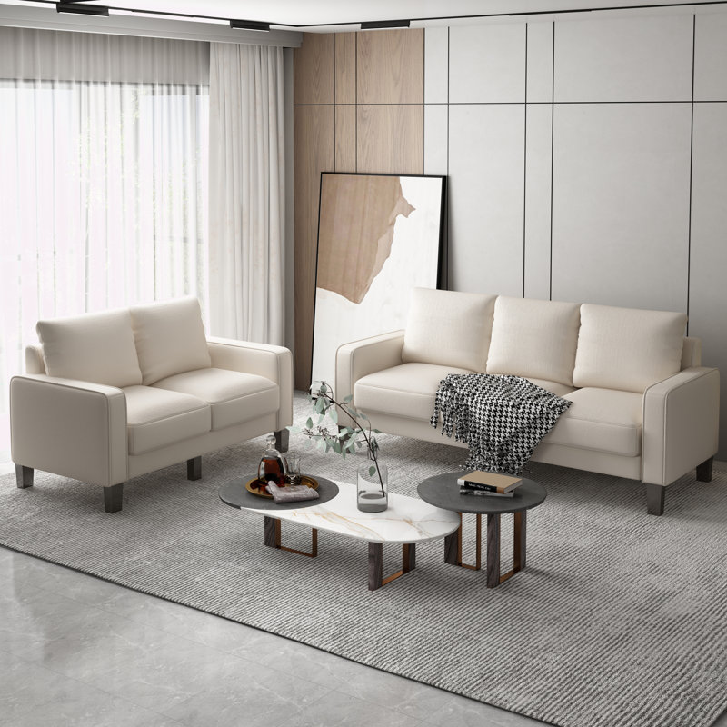 Ensemble de salon 2 pièces Rashade, 100 % polyester beige