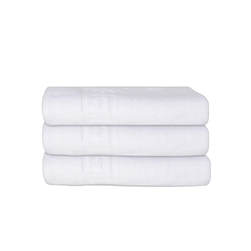 Ensemble de trois serviettes de bain blanches à motif grec en coton turc, 69 x 137 cm
