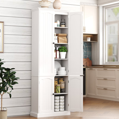 72" H Freestanding Kitchen Pantry Cabinet With 4 Doors & Adjustable Shelves, White Tall Storage Cabinet For Kitchen, Living Room, Bathroom by August Grove