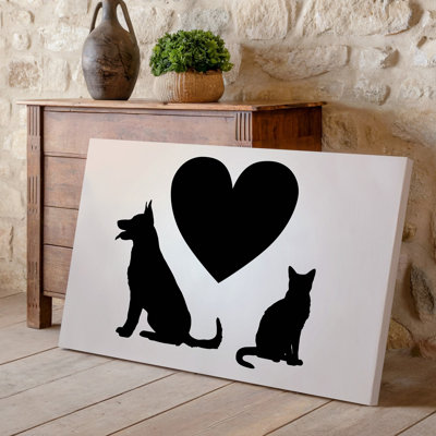 Canvas Create A Minimalist Silhouette Design Featuring The Side Profiles Of Wall Art A Dog And A Cat Positioned Back To Back The Canvas Wall Art