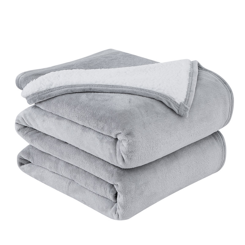  Oversized Sherpa Fleece Blanket, Twin, Grey
