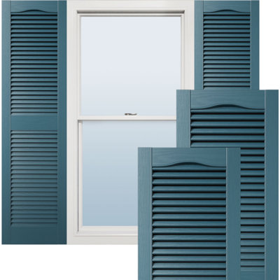 Lifetime Vinyl, Standard Cathedral Top Center Mullion, Open Louver Shutters, w/Installation Shutter-Lok's & Matching Screws (Per Pair)