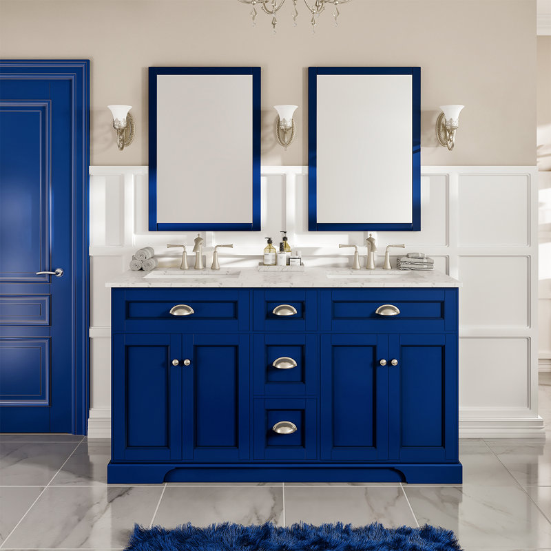 Ensemble de meuble-lavabo double 60 po Didomenico, Bleu, Nickel brossé