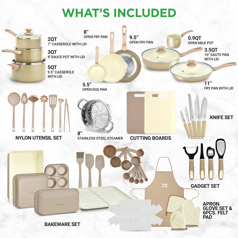 Nutrichef 54-Piece Marble Non-Stick Cookware And Bakeware Set, Professional Home Kitchen Collection With Multi-Sized Pots, Pans, And Heat-Resistant Tools