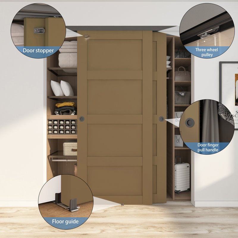 JUBEST Bypass Sliding Door Hardware, Bypass Wardrobe Closet Door Hardware Set (Door Not Included), 96 in.