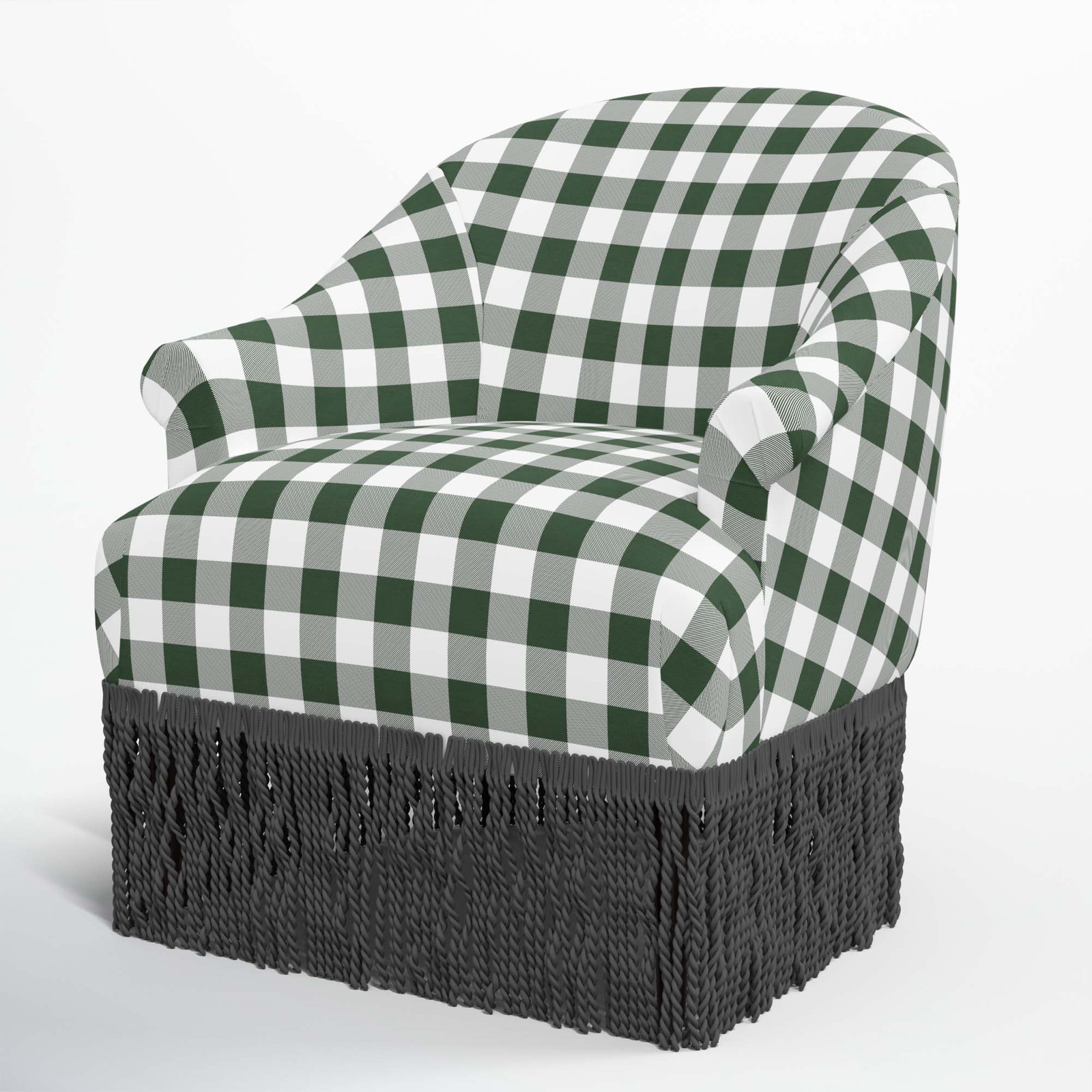 Callie Cotton Upholstered Barrel Chair, Classic Gingham Evergreen, Black