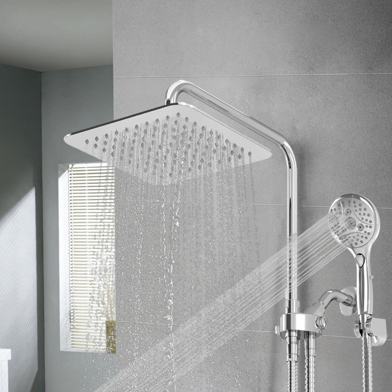 10 Inch Square Rainfall Shower Head With Handheld Spray, Chrome