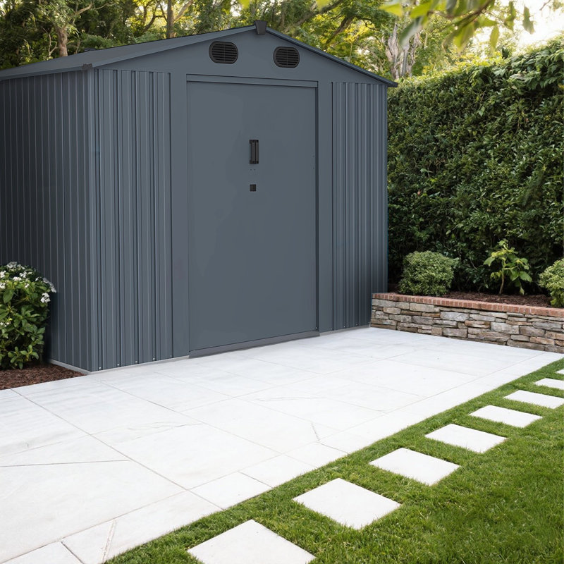  8×10 Ft. Metal Outdoor Storage Shed with Window & Double Doors – Large Garden Tool Shed for Backyard