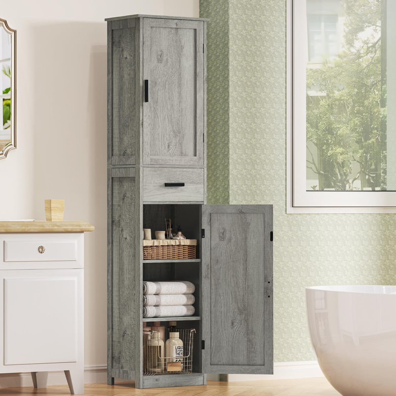 Armoire de rangement de 67 po de hauteur avec 2 portes et 1 tiroir, Gris clair