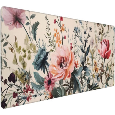 Tapis de souris imperméable grand format (40 x 80 cm) pour bureau, compatible avec clavier et souris d'ordinateur, idéal pour les ordinateurs portables et les PC gaming. Motif : Mauvaises herbes et fleurs.
