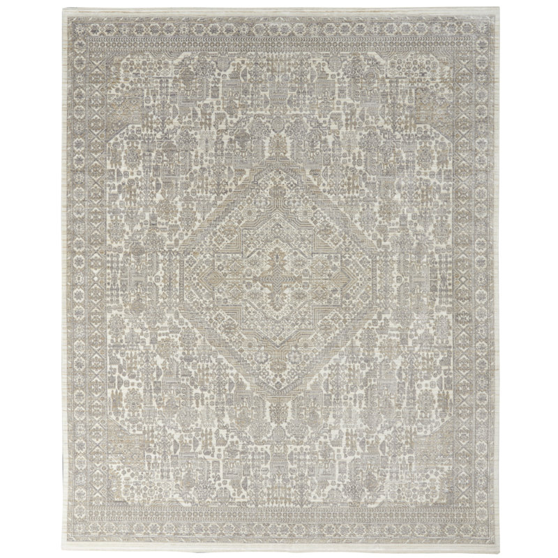 Tapis ivoire en polyester tissé à la machine, Rectangle 7 pi 10 po x 10 pi 2 po