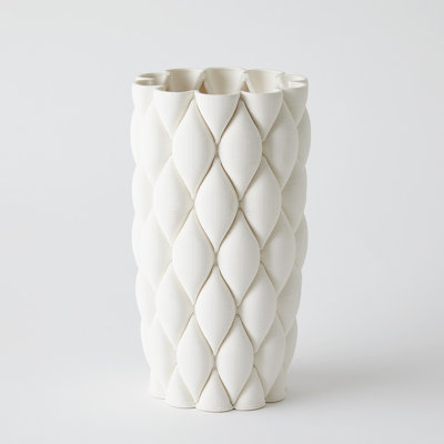 Pillowed Printed Cylinder Vase-Matte White