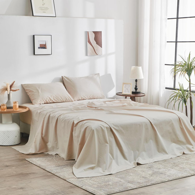 DOZ Long Staple Percale Sheet Set No Flat Sheet, King Sheet Set, Beige