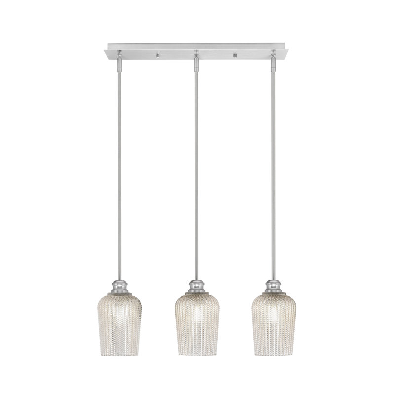 Luminaire suspendu linéaire à 3 lumières avec verre de 5 po Edge, Argent texturé, Nickel brossé