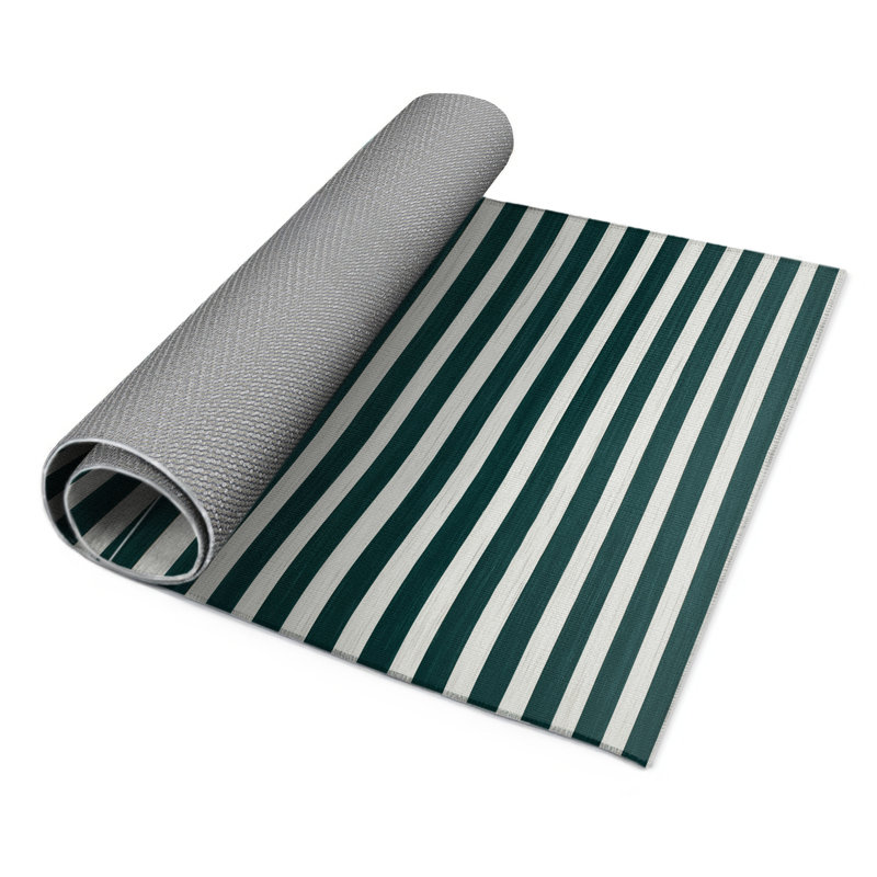 Tapis intérieur / extérieur vert HorizontalStripes, Rectangulaire 3 pi x 5 pi