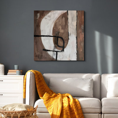 Style Mid-Century rétro brun foncé, formes abstraites neutres, grand cadre rustique, décor minimaliste