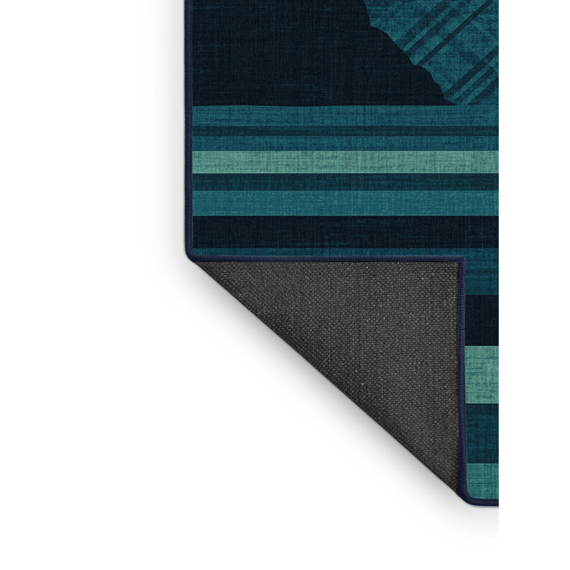 Soft Plush Garrett New Zealand Milford Sound Rustic Plaid Area Rug in Blue – Navy Binding, 3x5