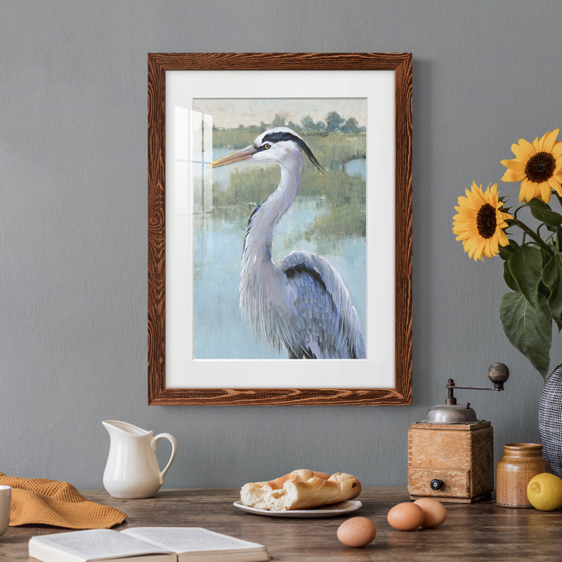 Blue Heron Portrait I - peinture encadrée, Érable, H 32 po x l 23 po x P 1 po