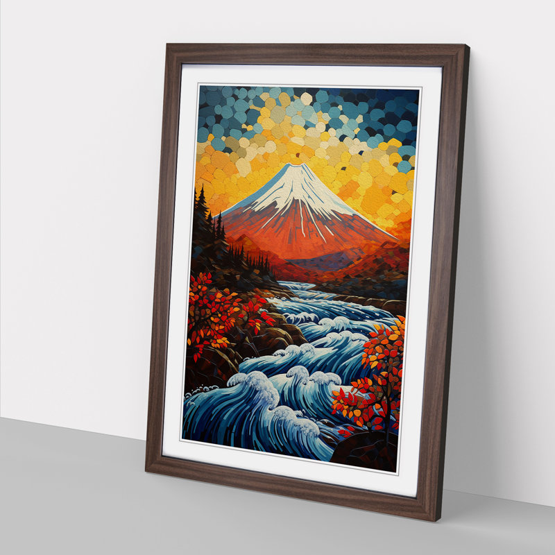Mount Fuji Orphism - Single Picture Frame Print on Wood, Walnut Framed, 34cm H x 25cm W x 2cm D