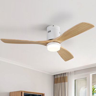 Ventilateur de plafond 52 po à 3 pales standard en bois massif avec télécommande et trousse d'éclairage Smart App 52 po