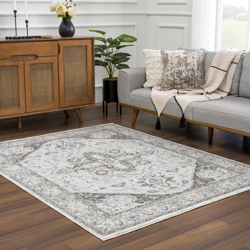 Tapis oriental gris en polypropylène tissé à la main, Rectangle 9 pi 2 po x 12 pi