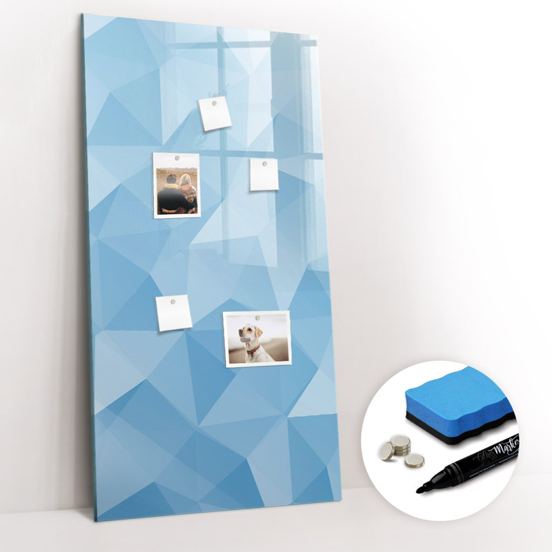 Magnetic Memo Board Whiteboard - 60 x 120 cm - With Marker and Magnets - Triangles abstraction, Blue