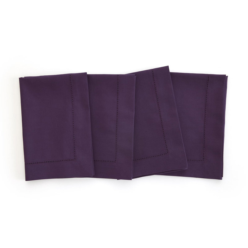 Cotton Linen Hemstitch Dinner Napkins, Purple