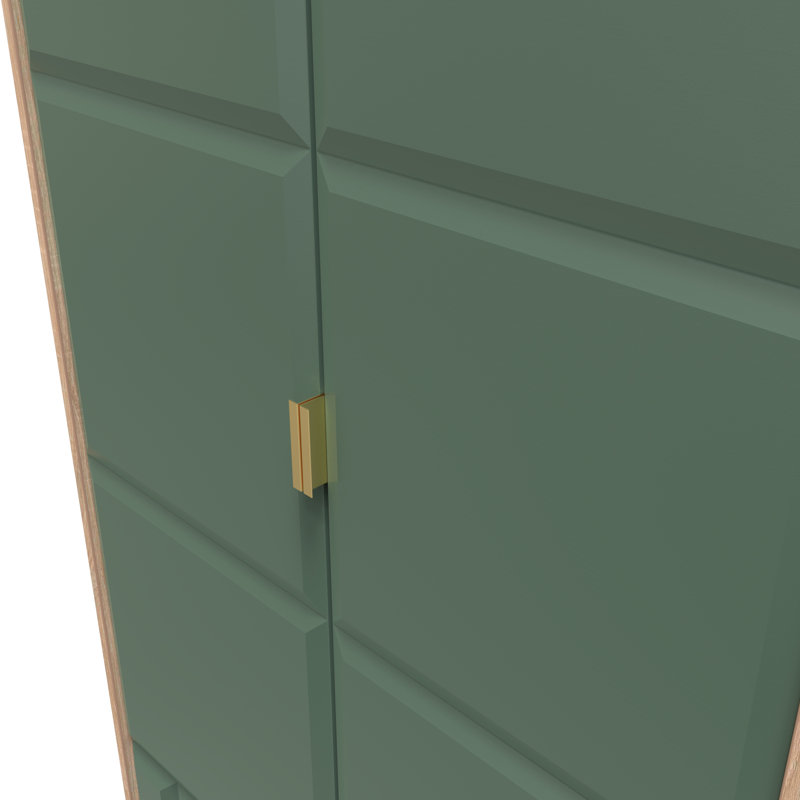 Fully Assembled 3 Door Wardrobe, 197cm H x 74cm W x 53cm D, Labrador Green/Bardolino Oak