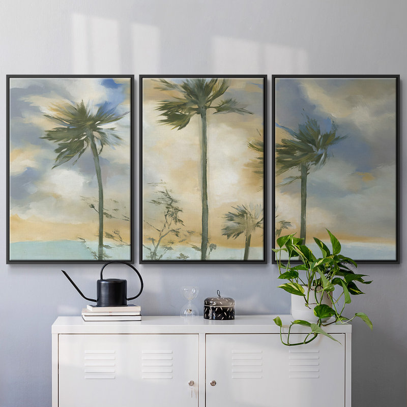 «Palmiers dans le vent», reproduction sur toile 3 pièces, H 24 po x l 48 po x P 2 po, Noir
