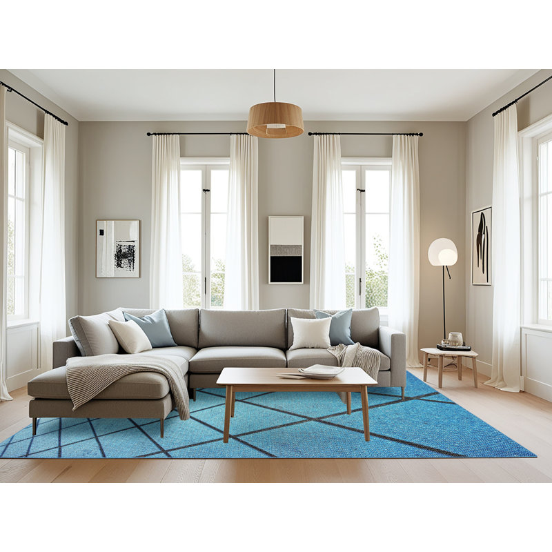 Tapis décoratif géométrique bleu Sandin, Rectangle 8 pi x 10 pi