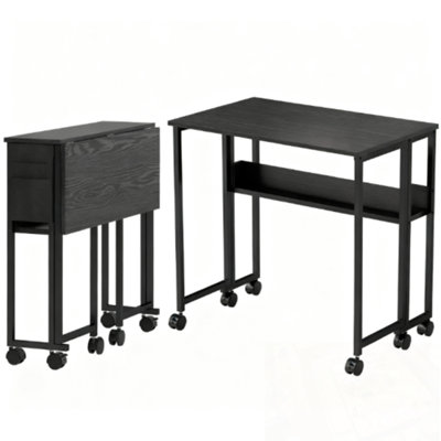 Bureau d'ordinateur pliable avec sac de rangement, tablette et roulettes