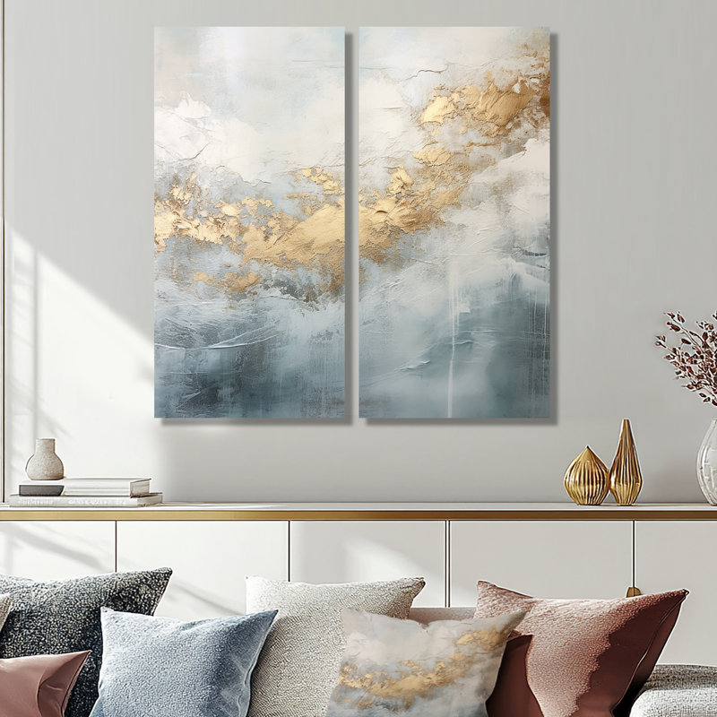 Beige bleu or océan tempête V - impressions sur toile dorées, H 20 po x l 24 po, Toile tendue, Ne s’applique pas
