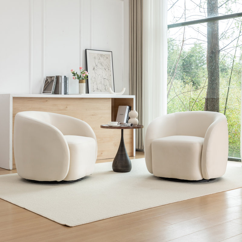 Arrun Velvet Swivel Barrel Chair, Beige