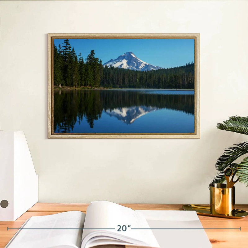 Mount Hood Reflection, Floating Frame Natural Wood, 37" X 25"
