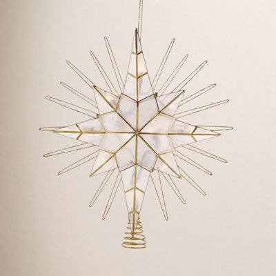 Kurt Adler 10-Light LED Capiz Glittered Bethlehem Star Tree Topper, Gold, 14"